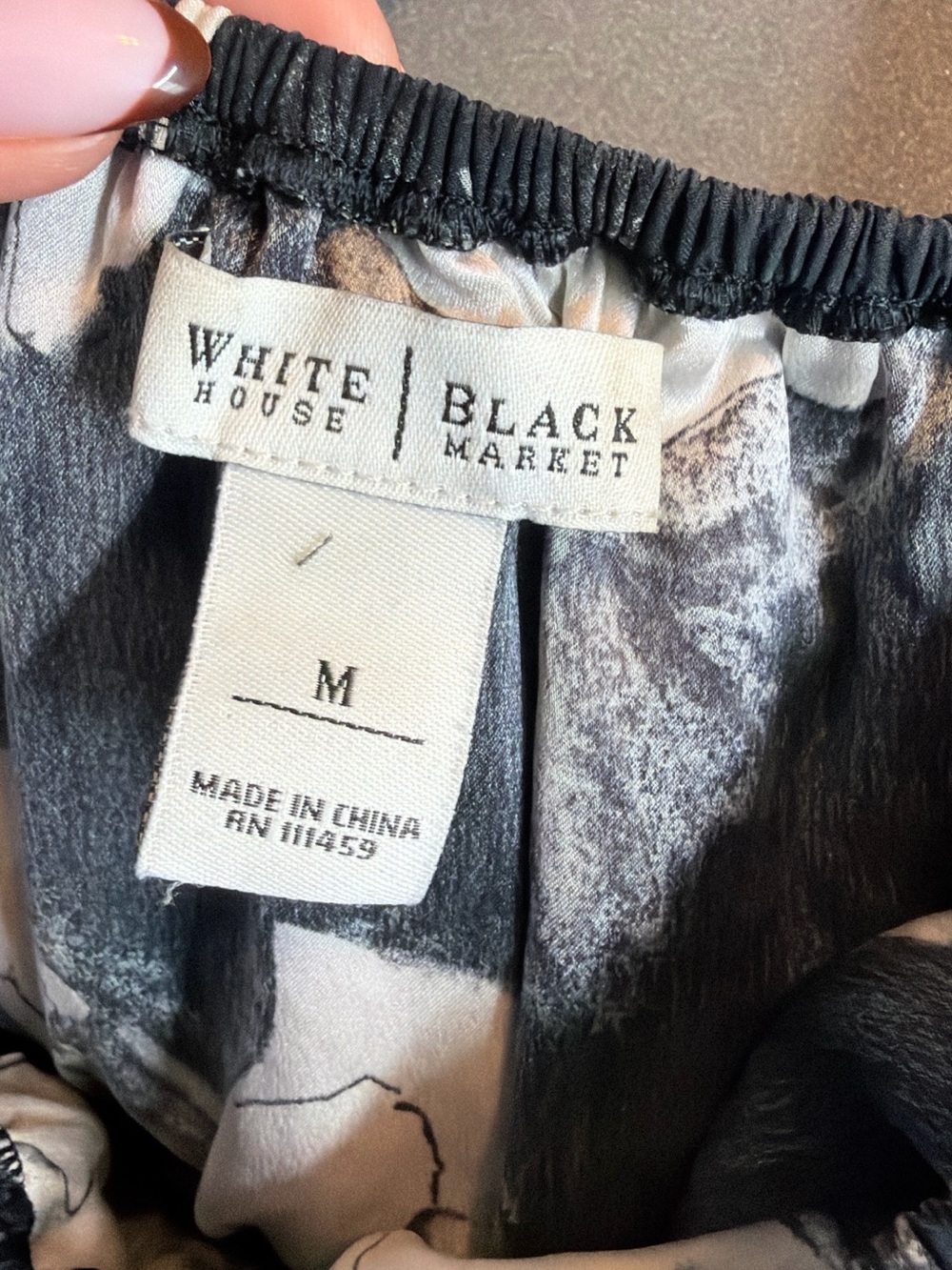 White House Black Market Black Floral Off-Shoulder Ruffle Top - Picture 3 of 4